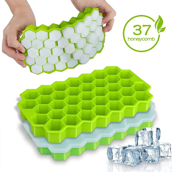 Honeycomb 37 Lattice Cube Tray Maker With Lid DIY Ice Mold